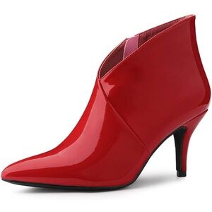 Allegra K Glossy Red Heeled Ankle Boots